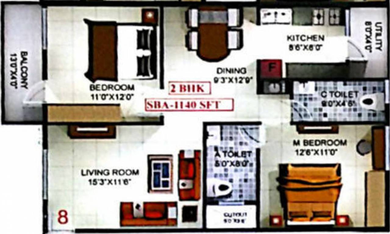 Sri Windsor Homes (2BHK+2T (1,140 sq ft) 1140 sq ft)