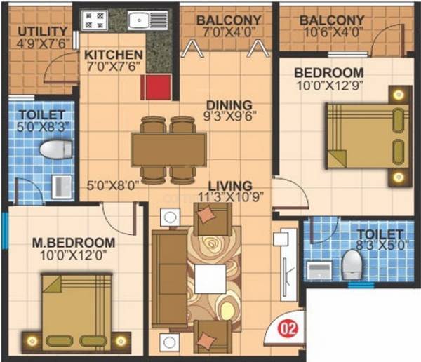Daksha White Petals (2BHK+2T (1,018 sq ft) 1018 sq ft)