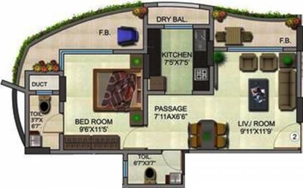 Hirani Haze Apartment (1BHK+2T (740 sq ft) 740 sq ft)