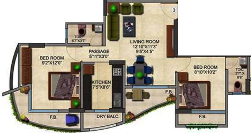 Hirani Haze Apartment (2BHK+2T (986 sq ft) 986 sq ft)