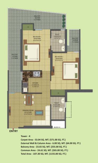 Gaursons 7th Avenue (2BHK+2T (1,155 sq ft) 1155 sq ft)