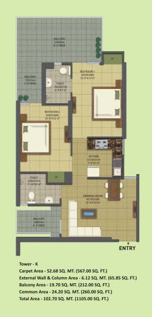 Gaursons 7th Avenue (2BHK+2T (1,105 sq ft) 1105 sq ft)