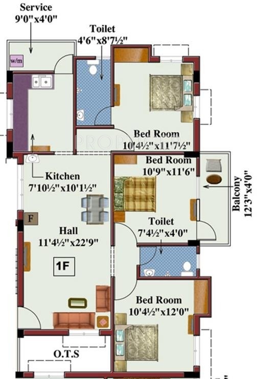 Rajus Galaxy (3BHK+2T (1,203 sq ft) 1203 sq ft)