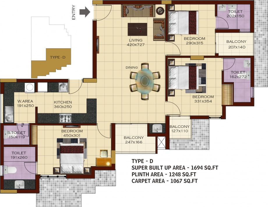 Cordon Trinity (3BHK+3T (1,694 sq ft) + Servant Room 1694 sq ft)