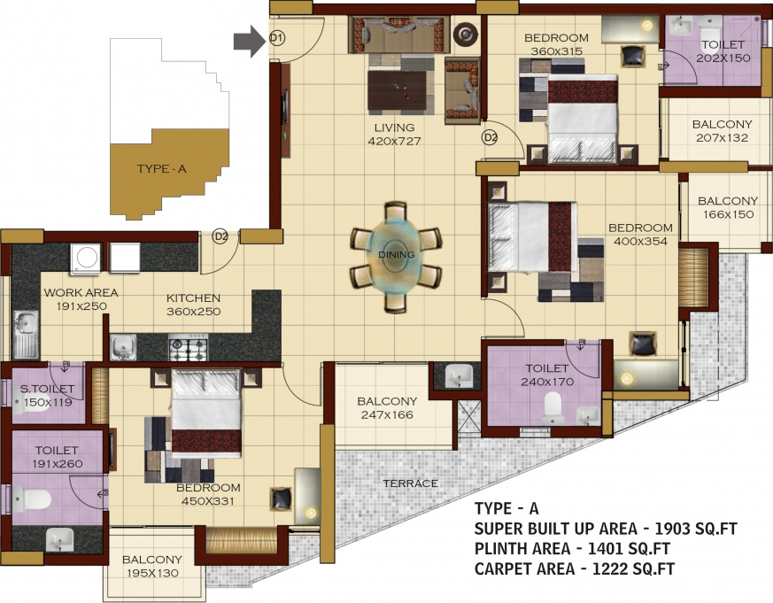 Cordon Trinity (3BHK+3T (1,903 sq ft) + Servant Room 1903 sq ft)