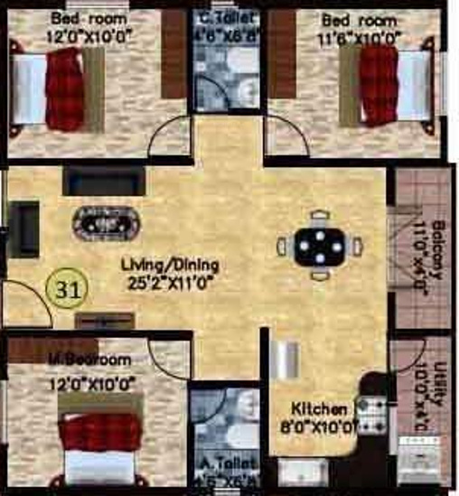 DS Sigma Nest (3BHK+2T (1,470 sq ft) 1470 sq ft)