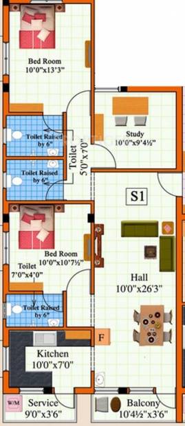 Rajus Muniram (2BHK+3T (1,201 sq ft)   Study Room 1201 sq ft)