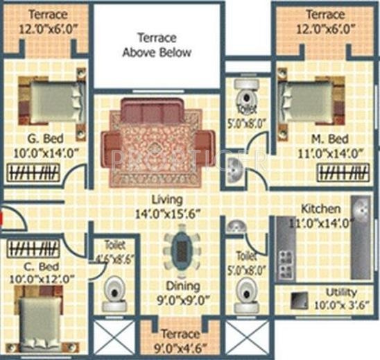 Nandgude Sulochana City (3BHK+3T (1,598 sq ft) 1598 sq ft)