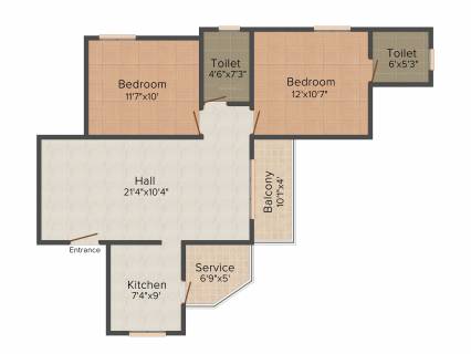 966 sq ft 2 BHK Floor Plan Image - Nu Tech Associates Athreya