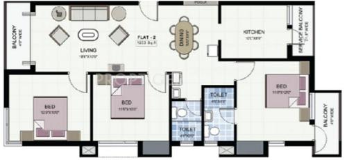 Navin Krishna Gokulam (3BHK+3T (1,253 sq ft) 1253 sq ft)