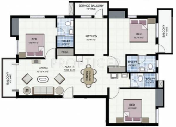 Navin Krishna Gokulam (3BHK+3T (1,358 sq ft) 1358 sq ft)