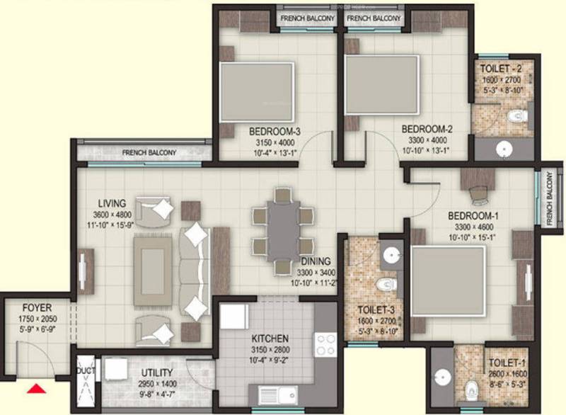 Sobha Heritage (3BHK+3T (1,626 sq ft) 1626 sq ft)