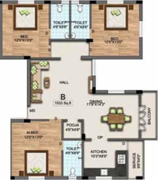 Nu Solitaire (3BHK+3T (1,533 sq ft) + Pooja Room 1533 sq ft)