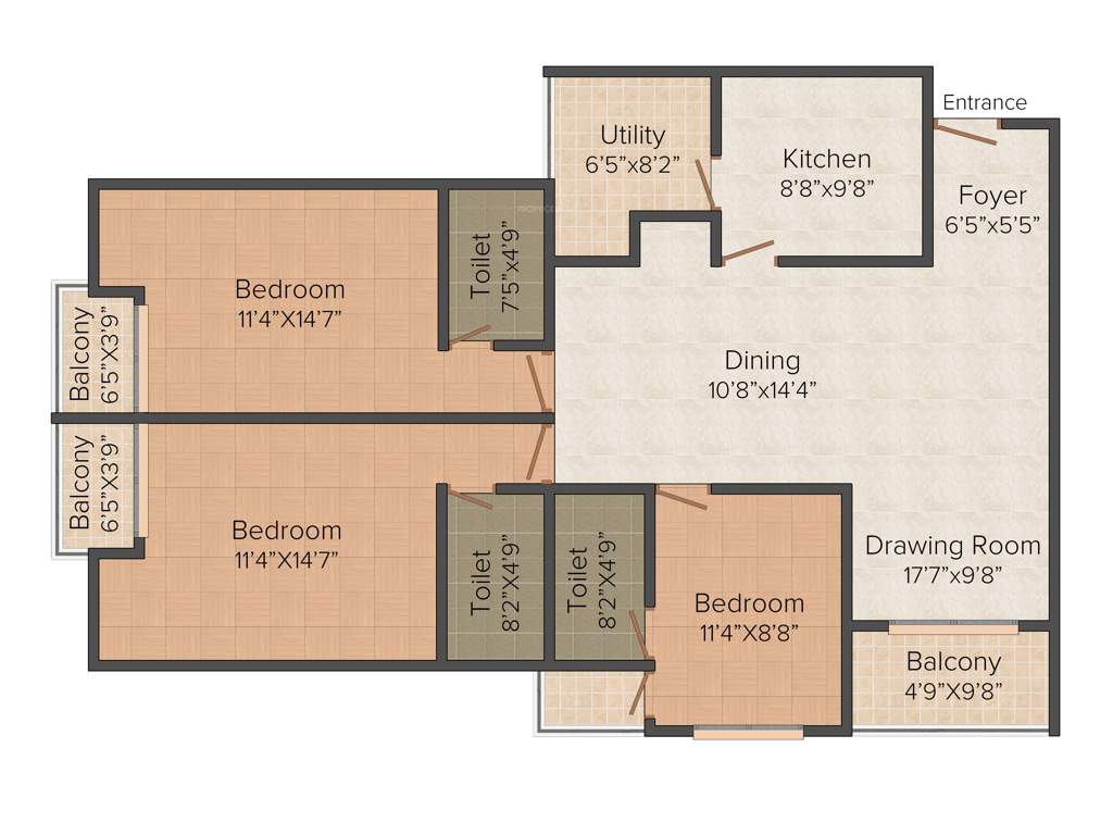 ABAD Royal Gardens (3BHK+3T (1,700 sq ft) 1700 sq ft)