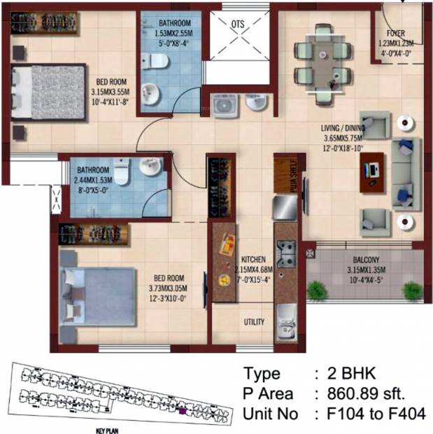 Casagrand Ferns (2BHK+2T (861 sq ft) 861 sq ft)