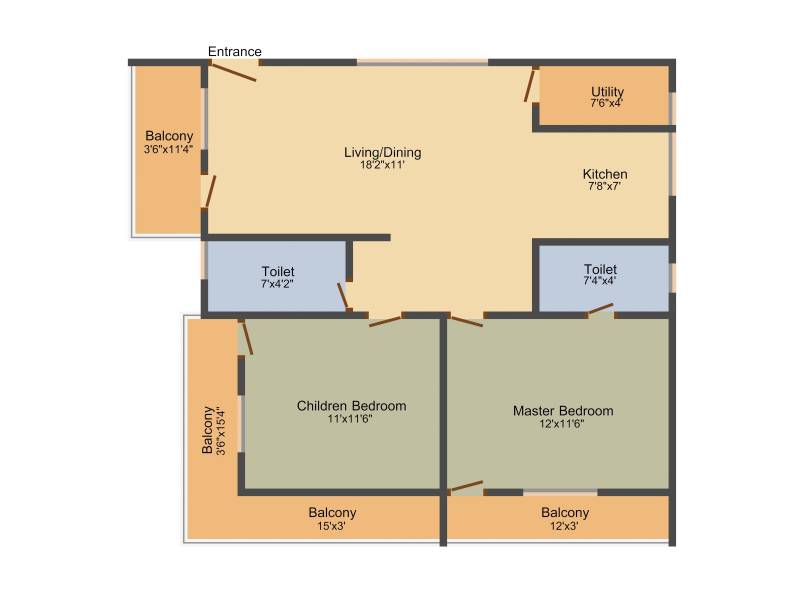 Metrocorp Lotus Heights (2BHK+2T (1,164 sq ft) 1164 sq ft)