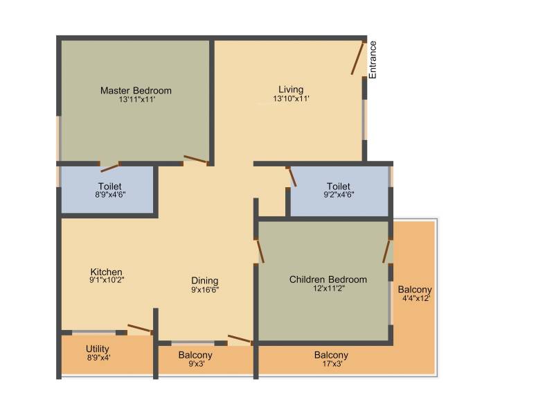 Metrocorp Lotus Heights (2BHK+2T (1,383 sq ft) 1383 sq ft)