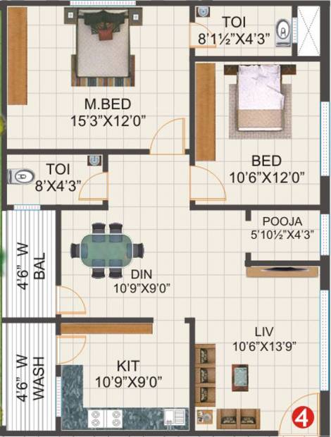 Sri Enclave (2BHK+2T (1,230 sq ft) + Pooja Room 1230 sq ft)