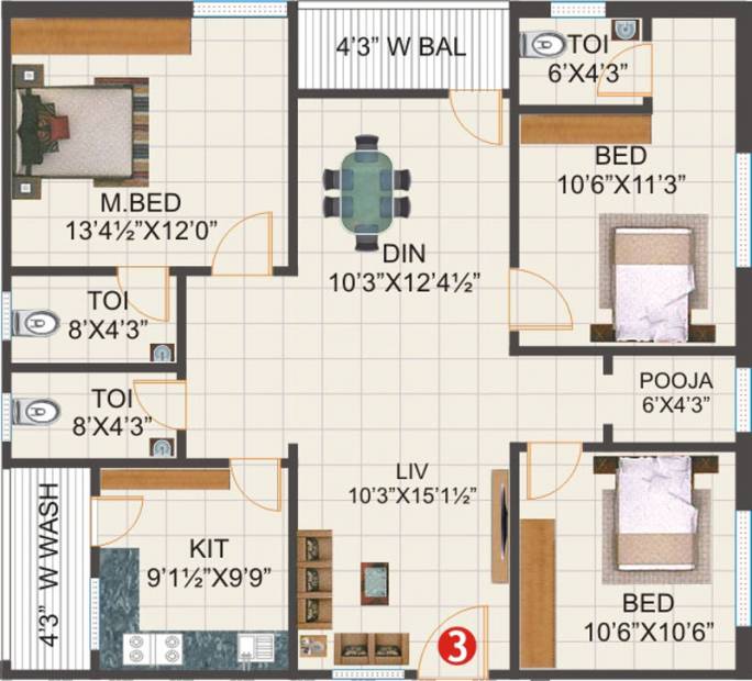 Sri Enclave (3BHK+3T (1,460 sq ft) + Pooja Room 1460 sq ft)