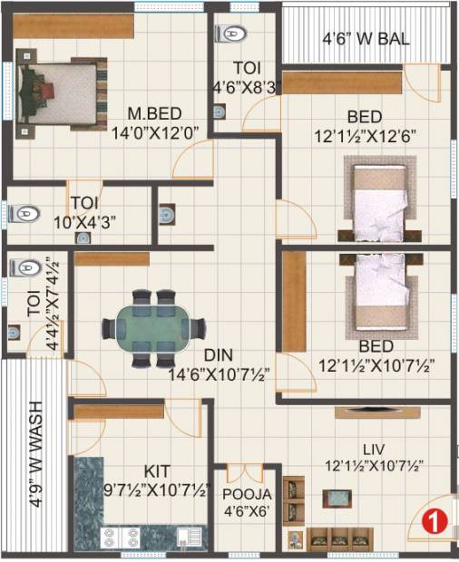 Sri Enclave (3BHK+3T (1,610 sq ft) + Pooja Room 1610 sq ft)