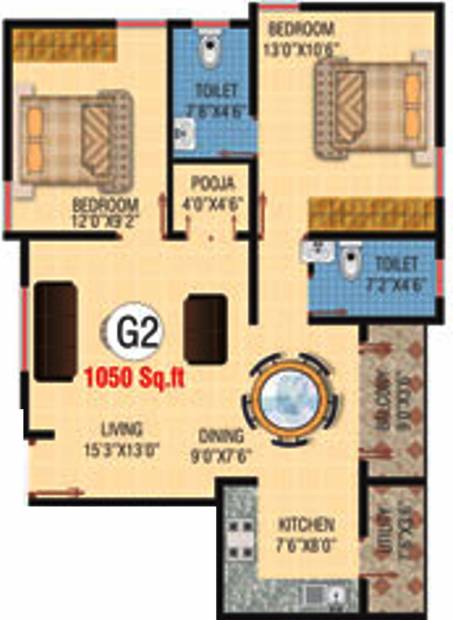 Sagar Divine (2BHK+2T (1,050 sq ft) + Pooja Room 1050 sq ft)