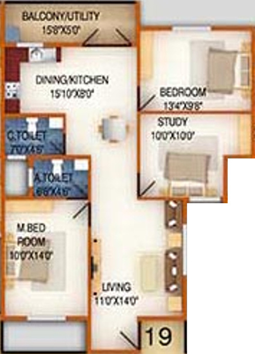 DS DSMAX SILVER WOOD (2BHK+2T (1,400 sq ft) + Study Room 1400 sq ft)
