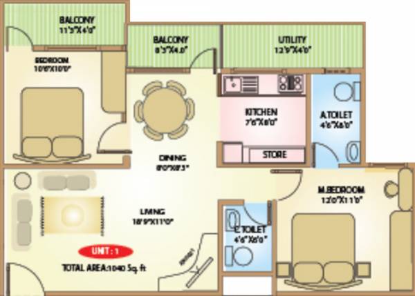Sri Sai Royal Residency (2BHK+2T (1,040 sq ft) 1040 sq ft)