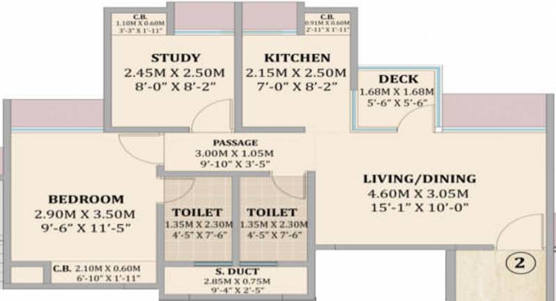 Puraniks Tokyo Bay (1BHK+2T (859 sq ft) + Study Room 859 sq ft)