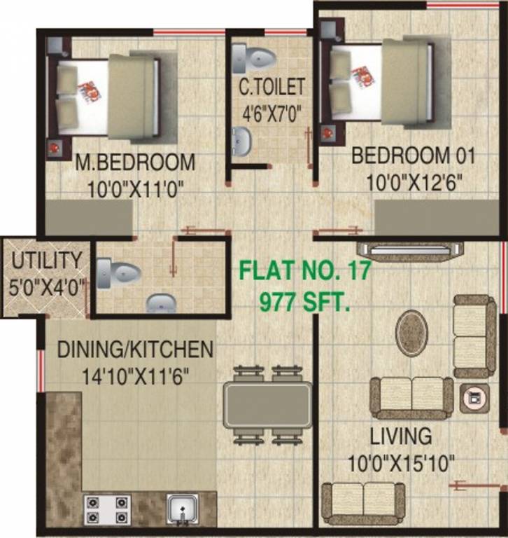 VR Meadows (2BHK+2T (977 sq ft) 977 sq ft)