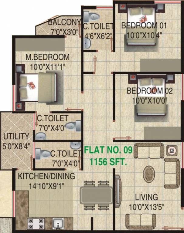 VR Meadows (3BHK+3T (1,156 sq ft) 1156 sq ft) VR Meadows (3BHK+3T (1,156 sq ft) 1156 sq ft)