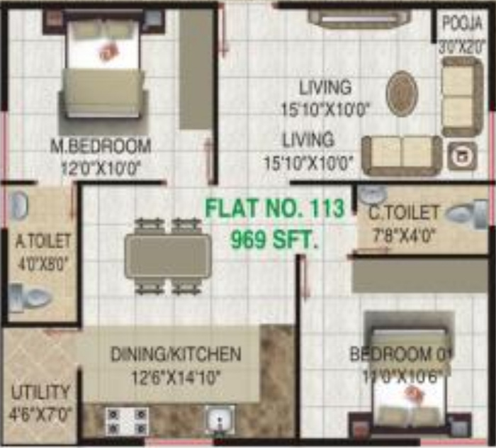 VR Meadows (2BHK+2T (969 sq ft) + Pooja Room 969 sq ft)