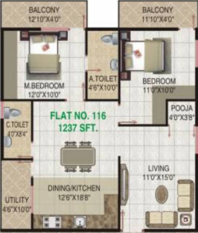 VR Meadows (2BHK+2T (1,237 sq ft) + Pooja Room 1237 sq ft) VR Meadows (2BHK+2T (1,237 sq ft) + Pooja Room 1237 sq ft)