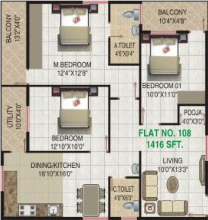 VR Meadows (3BHK+2T (1,416 sq ft) + Pooja Room 1416 sq ft) VR Meadows (3BHK+2T (1,416 sq ft) + Pooja Room 1416 sq ft)