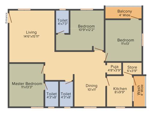 Gothic Paramount (3BHK+3T (1,635 sq ft) + Pooja Room 1635 sq ft)