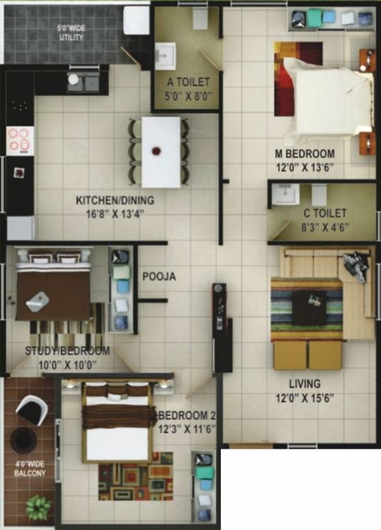 Sai Pardus (3BHK+2T (1,432 sq ft) + Pooja Room 1432 sq ft)