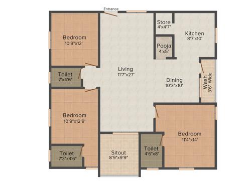 Infocity Inspire (3BHK+3T (1,705 sq ft) + Pooja Room 1705 sq ft)