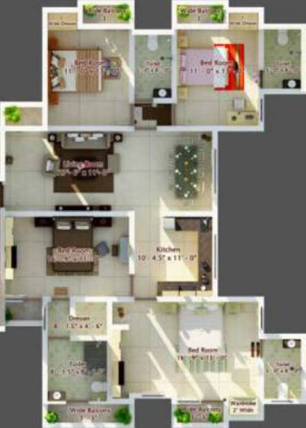 Horizon Concept Stupendous Luxury Apartment Floor Plan (4BHK+4T (2,300 sq ft) 2300 sq ft)