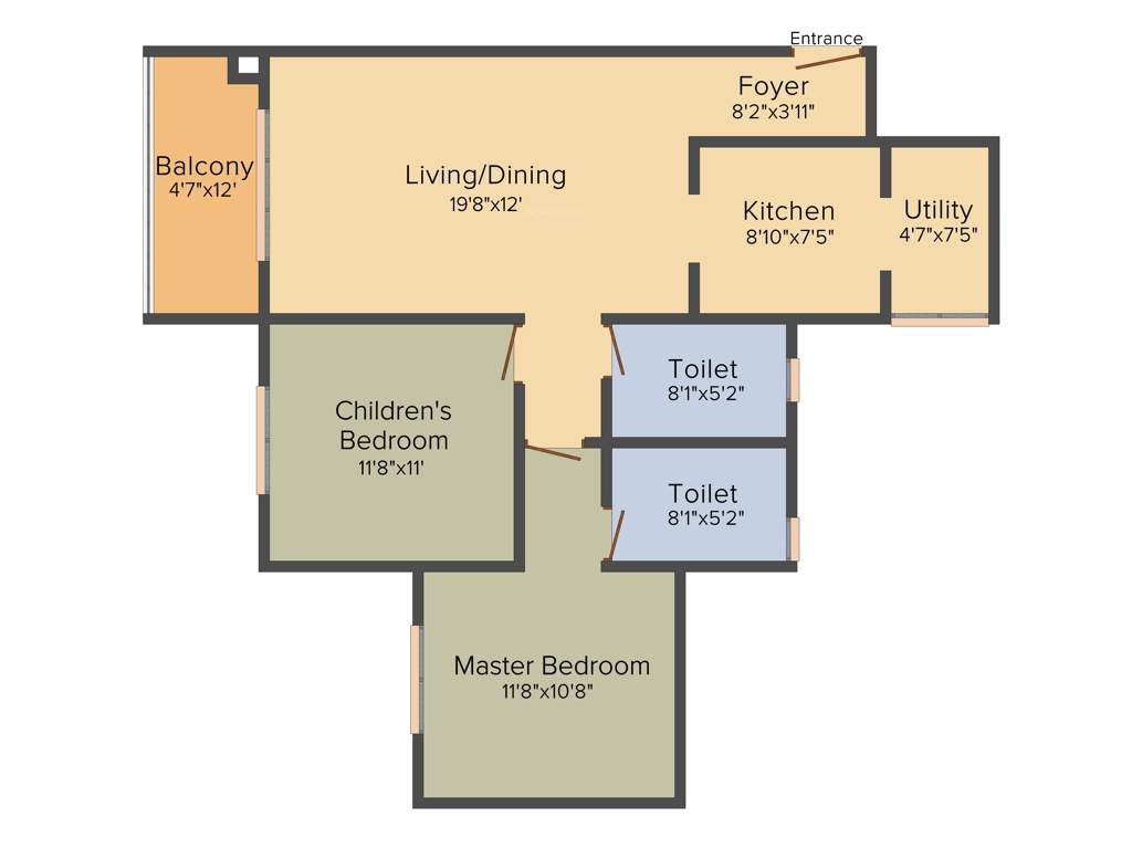 Brigade 7 Gardens (2BHK+2T (1,195 sq ft) 1195 sq ft)