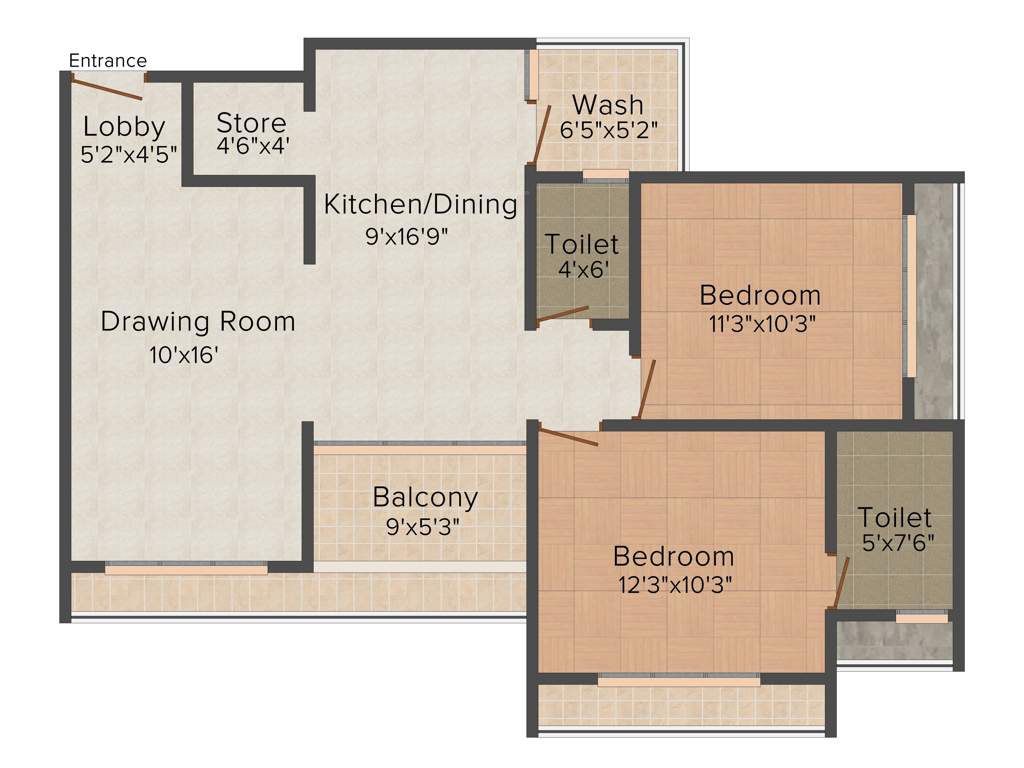 Sangani Shaligram Lakeview (2BHK+2T (1,355 sq ft) 1355 sq ft)