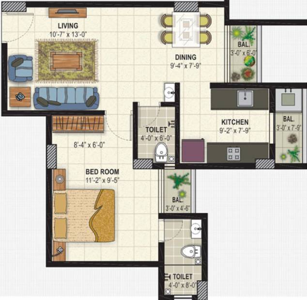 Shakti Property Shakti Shine Floor Plan (1BHK+2T)