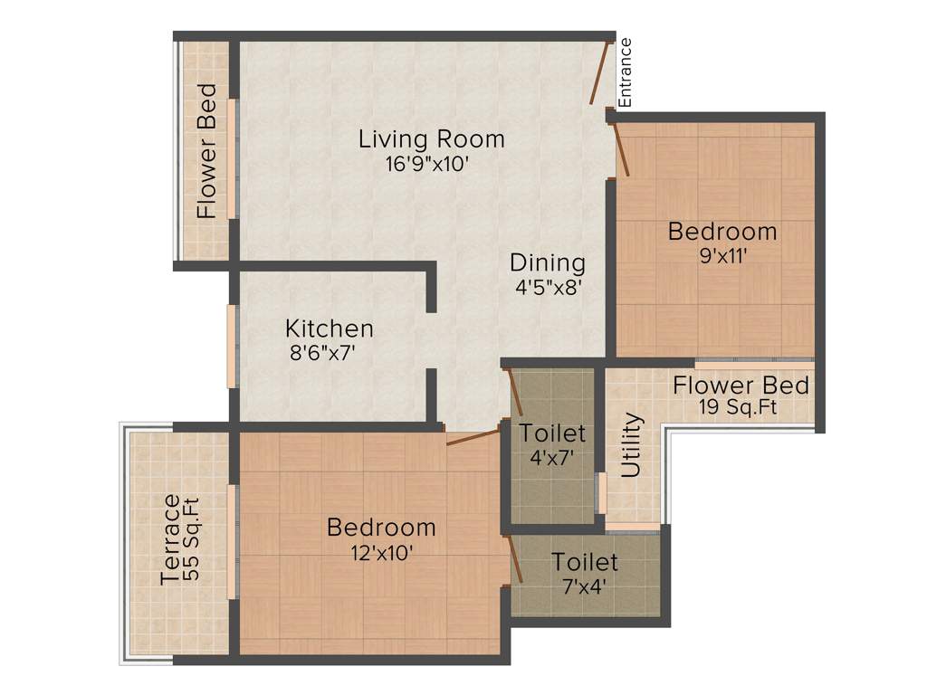 4th Apple Oak Residency (1BHK+1T (826 sq ft) 826 sq ft)