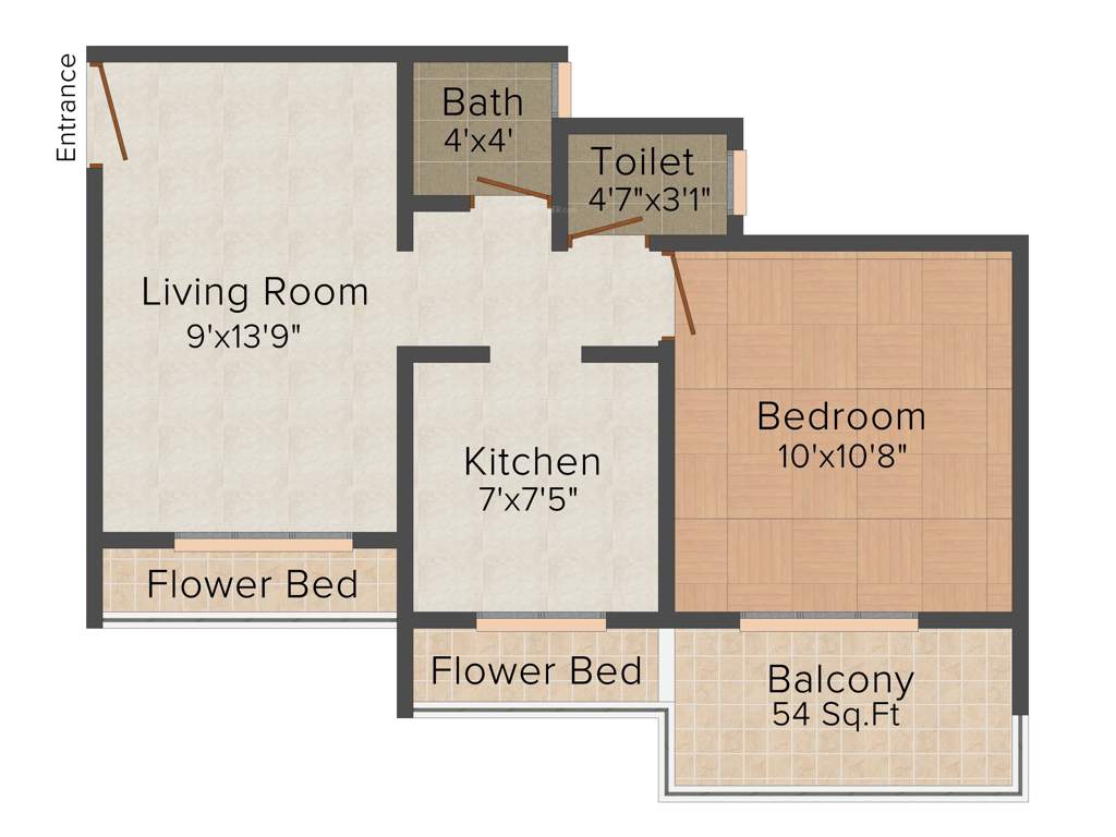 4th Apple Oak Residency (1BHK+1T (685 sq ft) 685 sq ft)