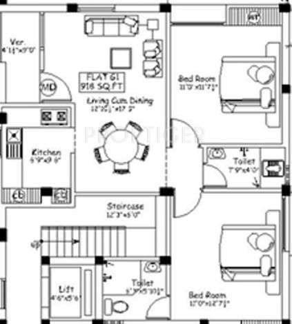Varaha Venus (2BHK+2T (916 sq ft) 916 sq ft)