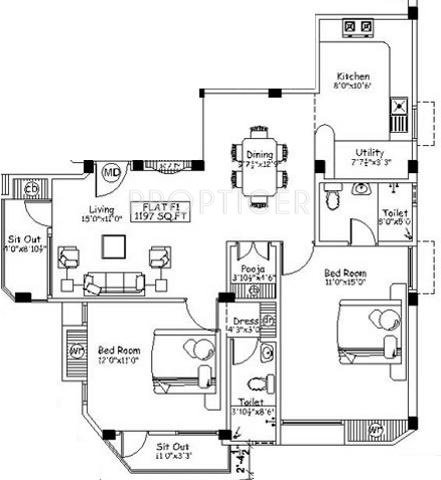 Varaha Venus (2BHK+2T (1,197 sq ft) 1197 sq ft)