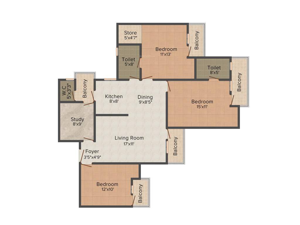 Gaursons 6th Avenue (3BHK+2T (1,560 sq ft) + Study Room 1560 sq ft)