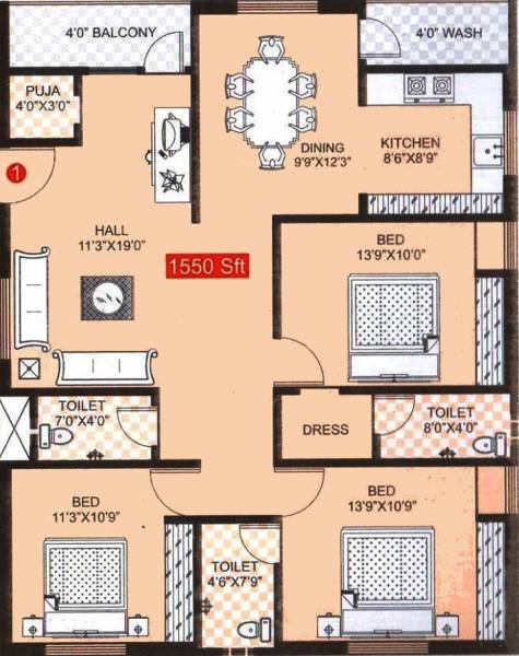 Prem Prem Nest (3BHK+3T (1,550 sq ft) + Pooja Room 1550 sq ft) Prem Prem Nest (3BHK+3T (1,550 sq ft) + Pooja Room 1550 sq ft)