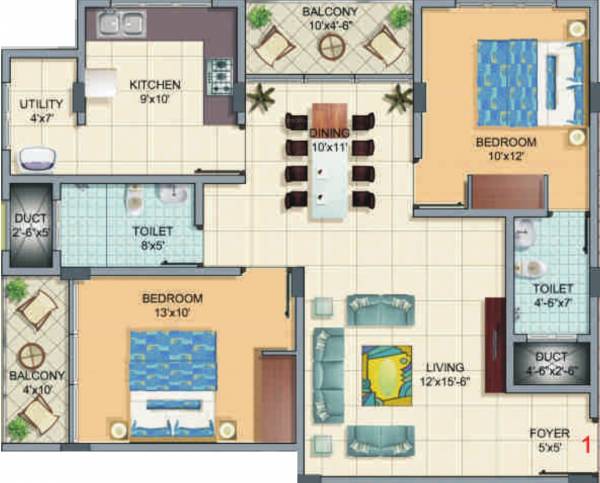 Nissi Ryana Horizon (2BHK+2T (1,135 sq ft) 1135 sq ft)