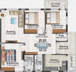 Pruthvi Raintree Abode (3BHK+2T (1,388 sq ft)   Pooja Room 1388 sq ft)