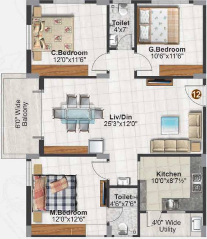 Pruthvi Raintree Abode (3BHK+2T (1,308 sq ft) 1308 sq ft)
