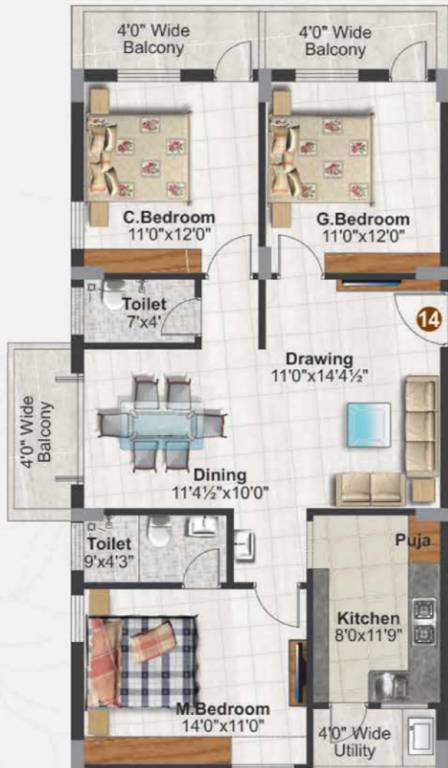 Pruthvi Raintree Abode (3BHK+2T (1,438 sq ft) 1438 sq ft)